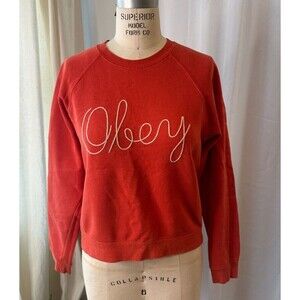 Obey Orange Crewneck Sweatshirt Embrodiered Letter Size S Mens Unisex